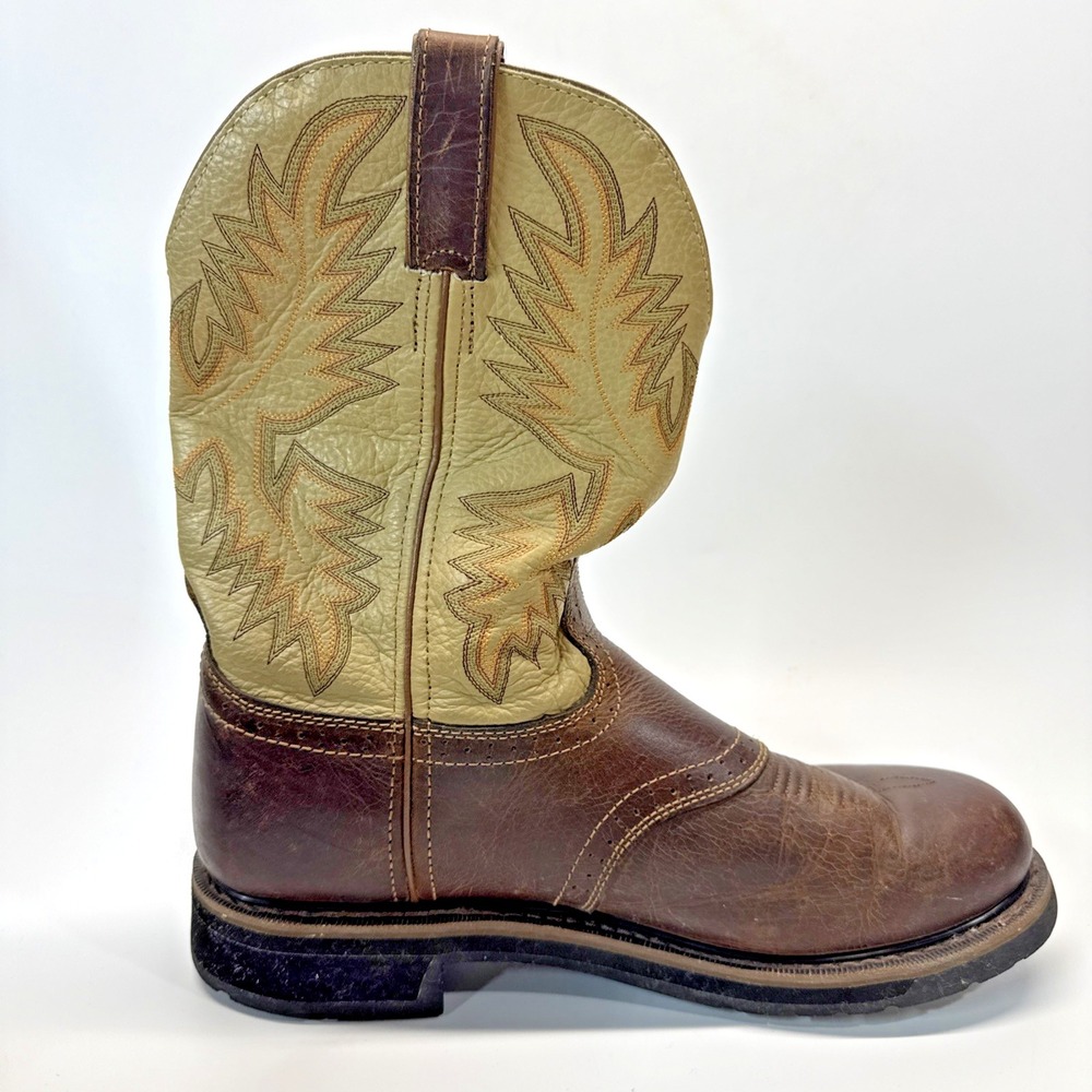 Justin Mens Boots 10.5 D Brown Tan Leather Superintendent Work Cowboy Soft Toe - Picture 10 of 16